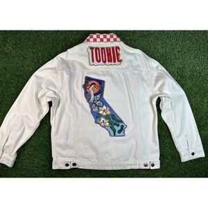 CUSTOM Elwood Off White Distressed Cotton Denim Trucker Jacket California Tookie